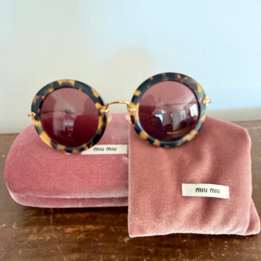 Miu Miu Tortoise Shell Sunglasses with Gold Accents